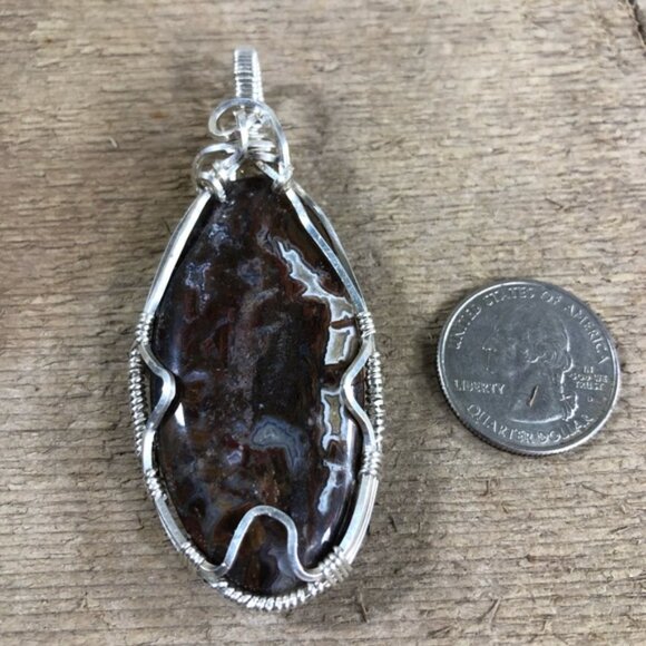 Natural Crazy Lace Polished Jasper Wire Wrapped Pendant - Picture 3 of 5